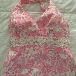 Lilly Pulitzer RARE Run For The Roses Rhino Floral Halter Top Size 6